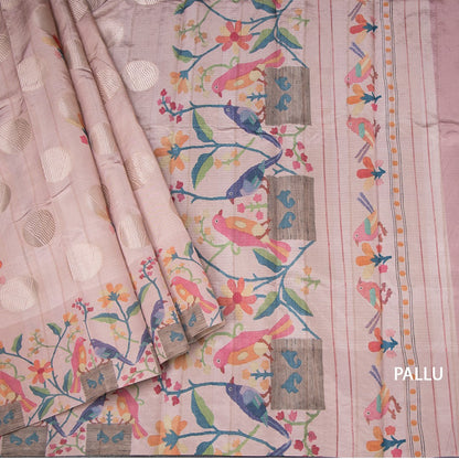 Semi Raw Silk Light Pink Saree With Zari Buttas And Printed Border