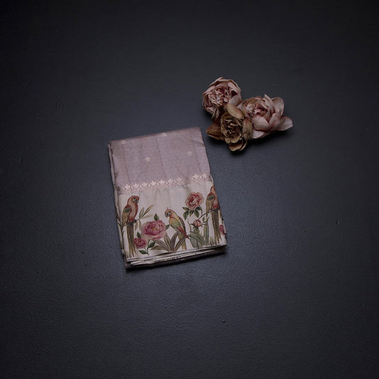 Semi Raw Silk Light Brown Saree With Zari Buttas And Printed Border