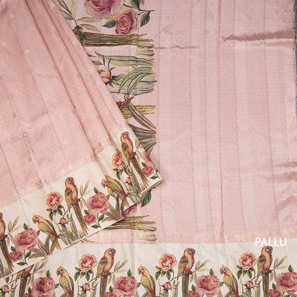Semi Raw Silk Light Pink Saree With Zari Buttas And Printed Border 02
