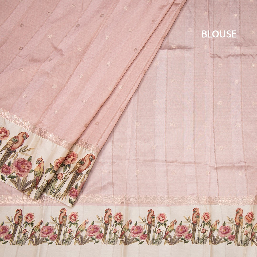 Semi Raw Silk Light Pink Saree With Zari Buttas And Printed Border 02