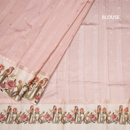 Semi Raw Silk Light Pink Saree With Zari Buttas And Printed Border 02