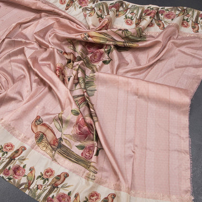 Semi Raw Silk Light Pink Saree With Zari Buttas And Printed Border 02