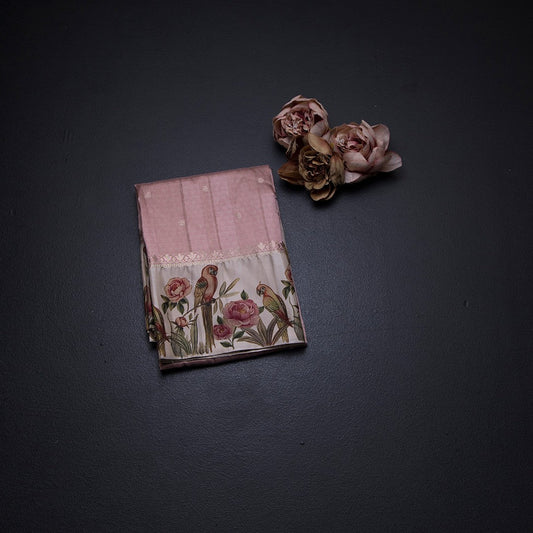 Semi Raw Silk Light Pink Saree With Zari Buttas And Printed Border 02