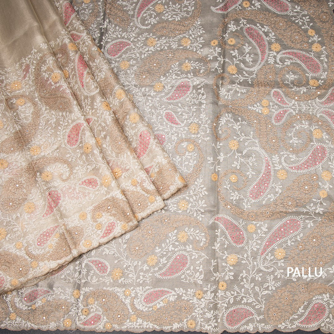 Tissue Kota Gold Thread Work Saree With Paisley Design 02