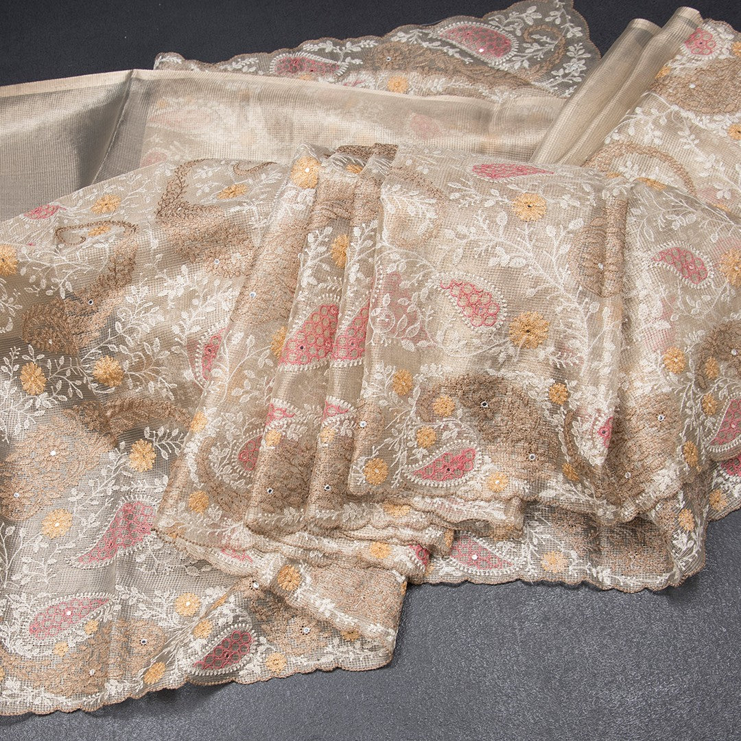 Tissue Kota Gold Thread Work Saree With Paisley Design 02