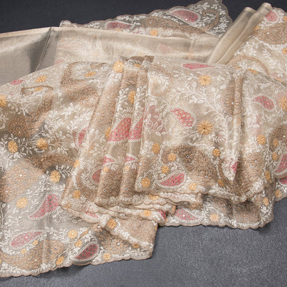 Tissue Kota Gold Thread Work Saree With Paisley Design 02