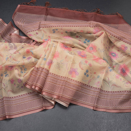 Kota Light Sandal Floral Printed Saree