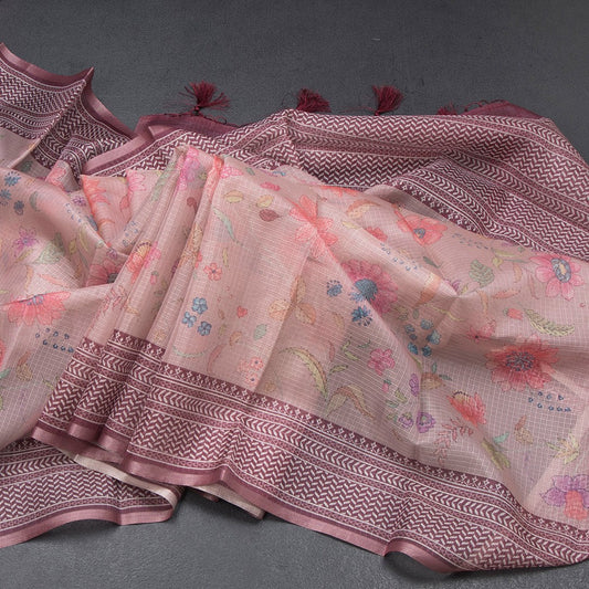 Kota Light Onion Pink Floral Printed Saree