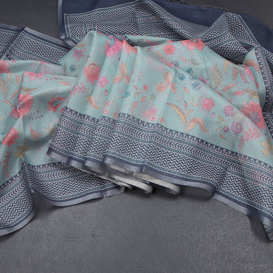 Kota Powder Blue Floral Printed Saree