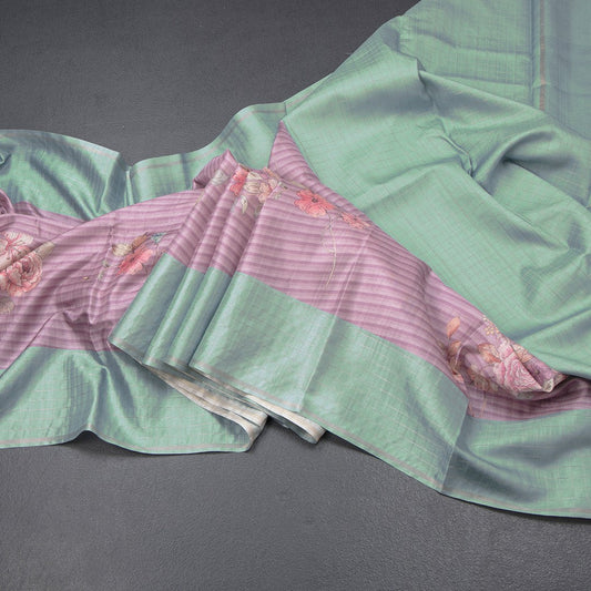 Raw Silk Onion Pink Stripes Printed Saree With Zari Checks Border 02