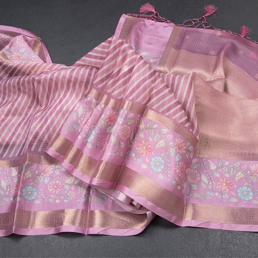 Kota Onion Pink Stripes Printed Saree