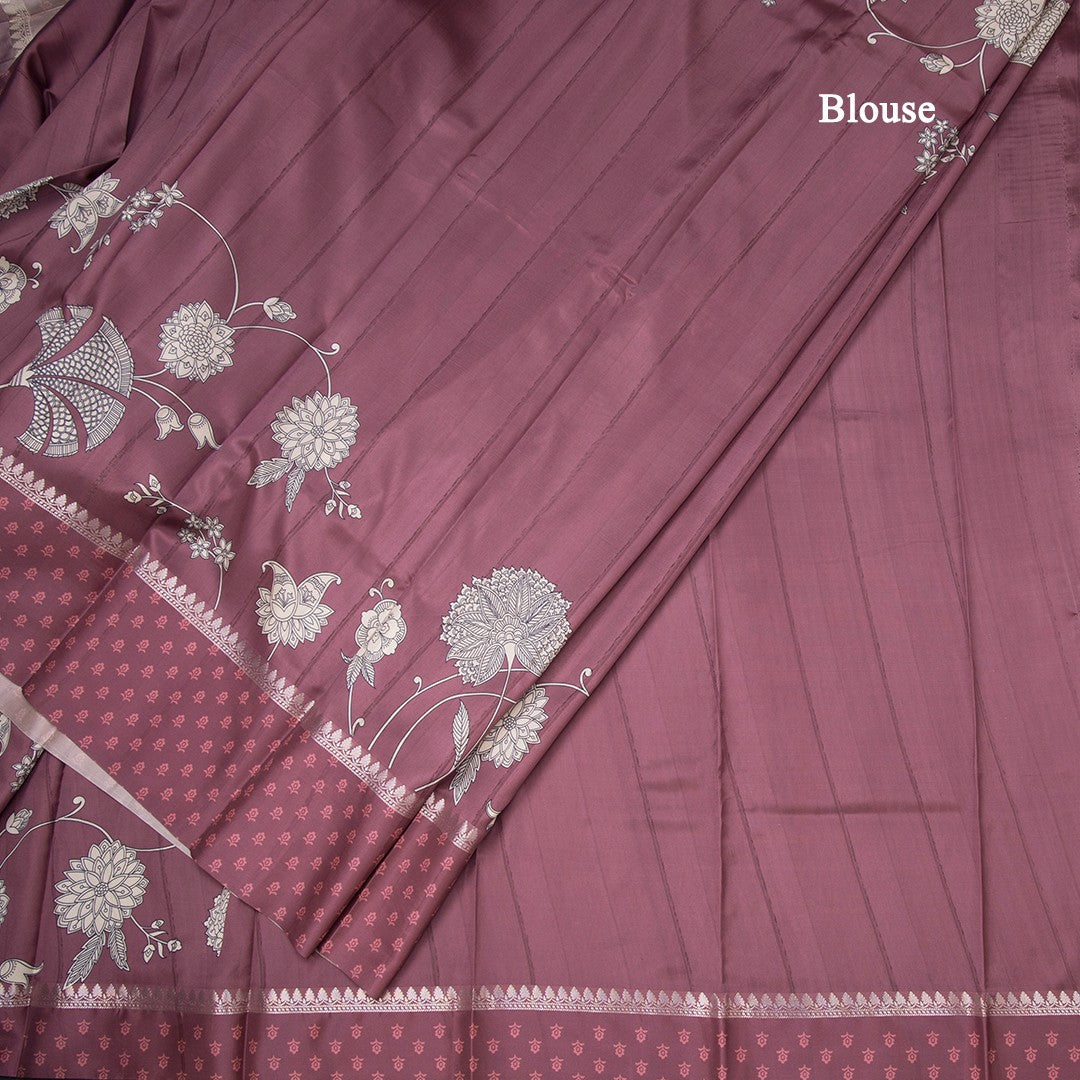 Raw Silk Wine Colour Floral Printed Saree
