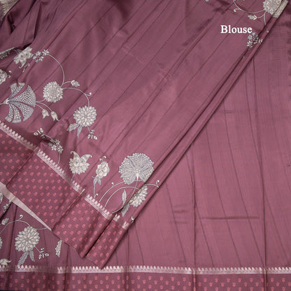 Raw Silk Wine Colour Floral Printed Saree