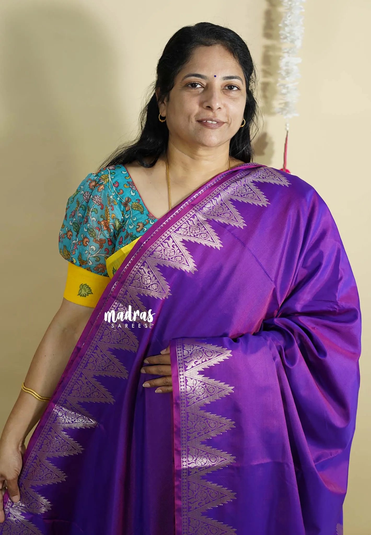 Dual Shade Purple - Kanimozhi - Premium dualshade soft silk with Temple Border - Madras Sarees