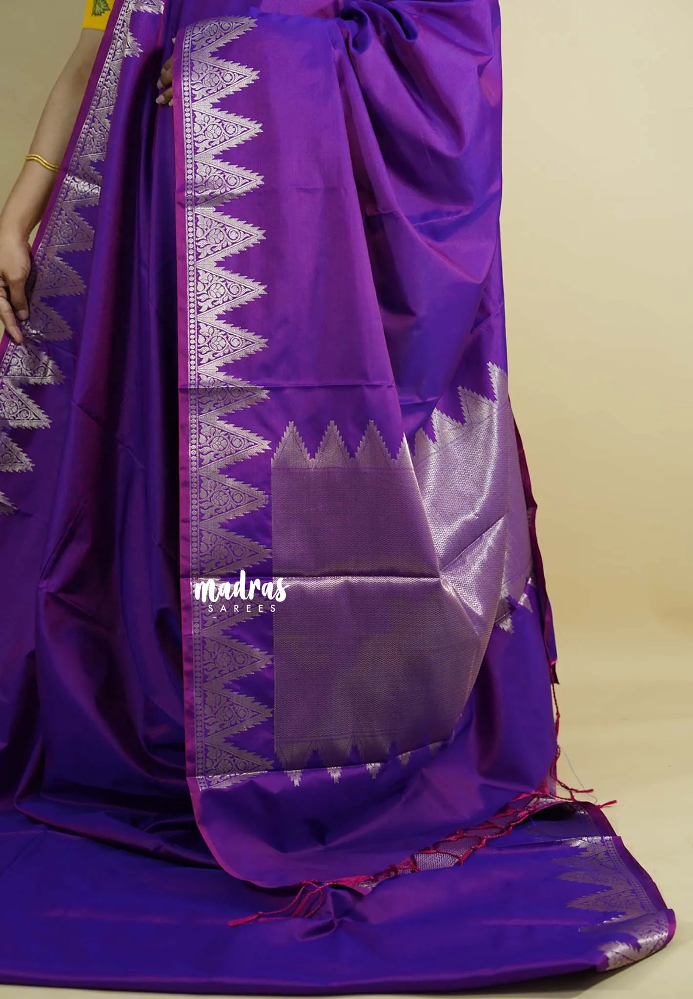 Dual Shade Purple - Kanimozhi - Premium dualshade soft silk with Temple Border - Madras Sarees
