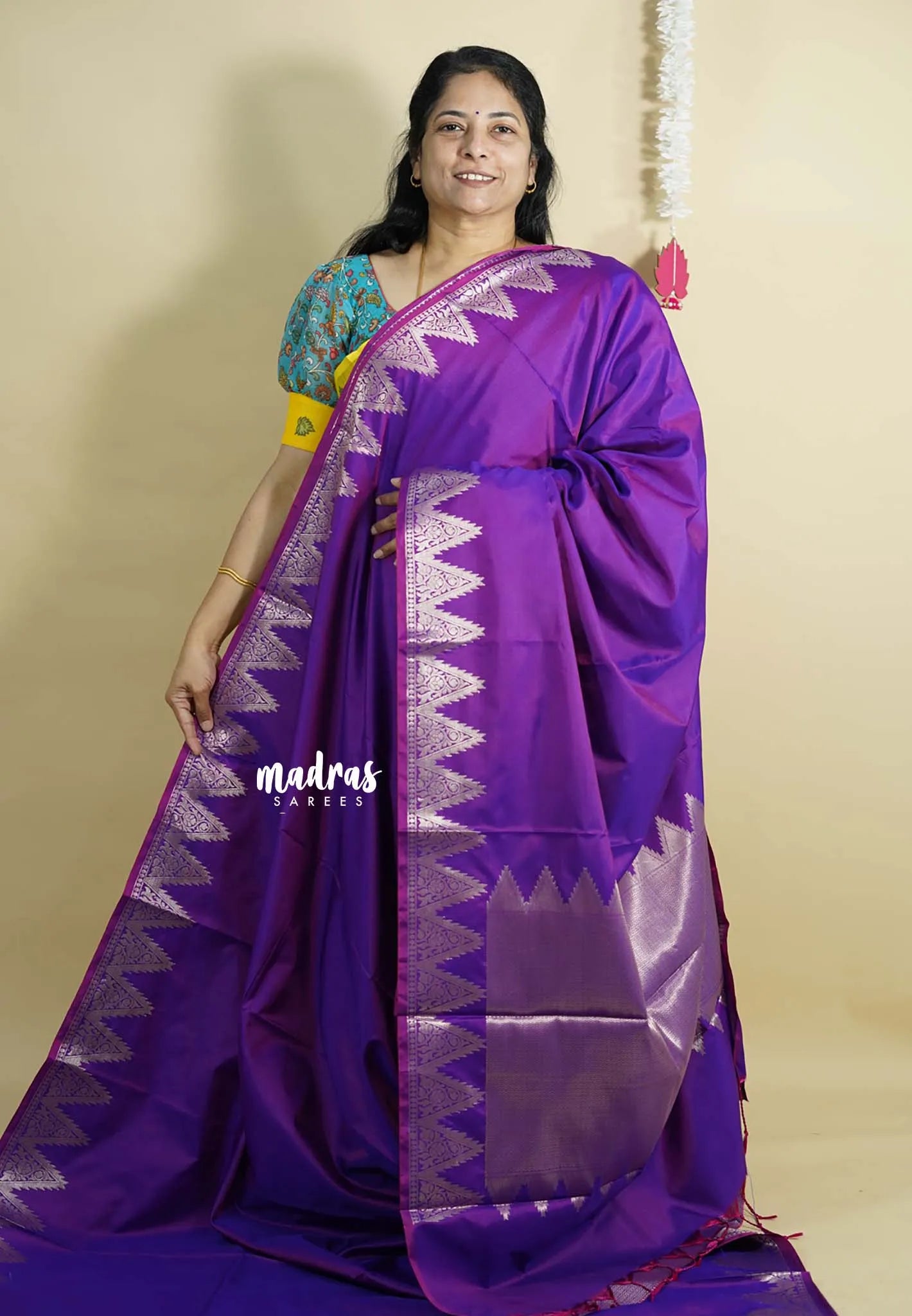 Dual Shade Purple - Kanimozhi - Premium dualshade soft silk with Temple Border - Madras Sarees