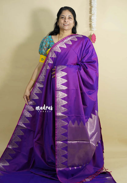 Dual Shade Purple - Kanimozhi - Premium dualshade soft silk with Temple Border - Madras Sarees