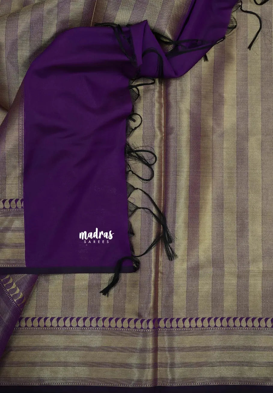 Royal Purple - Kanimozhi - Soft Silk Saree and Zari Border with Mango Buttas - Madras Sarees