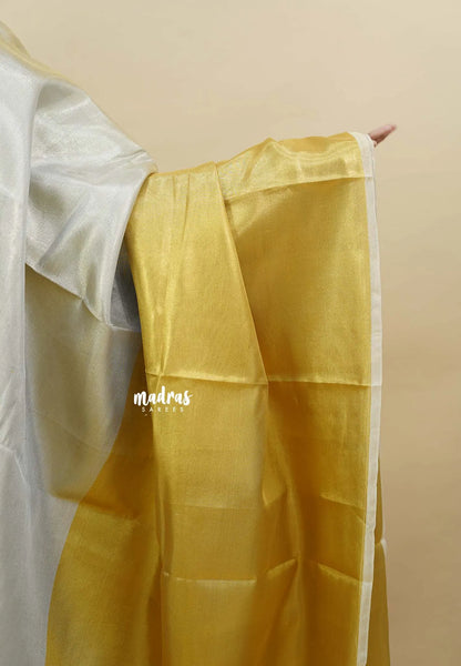 MoonSun Blend - Kushboo half and half gold and silver tissue silk Saree - Best for Small Functions - Madras Sarees