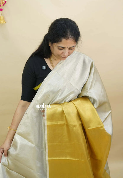 MoonSun Blend - Kushboo half and half gold and silver tissue silk Saree - Best for Small Functions - Madras Sarees