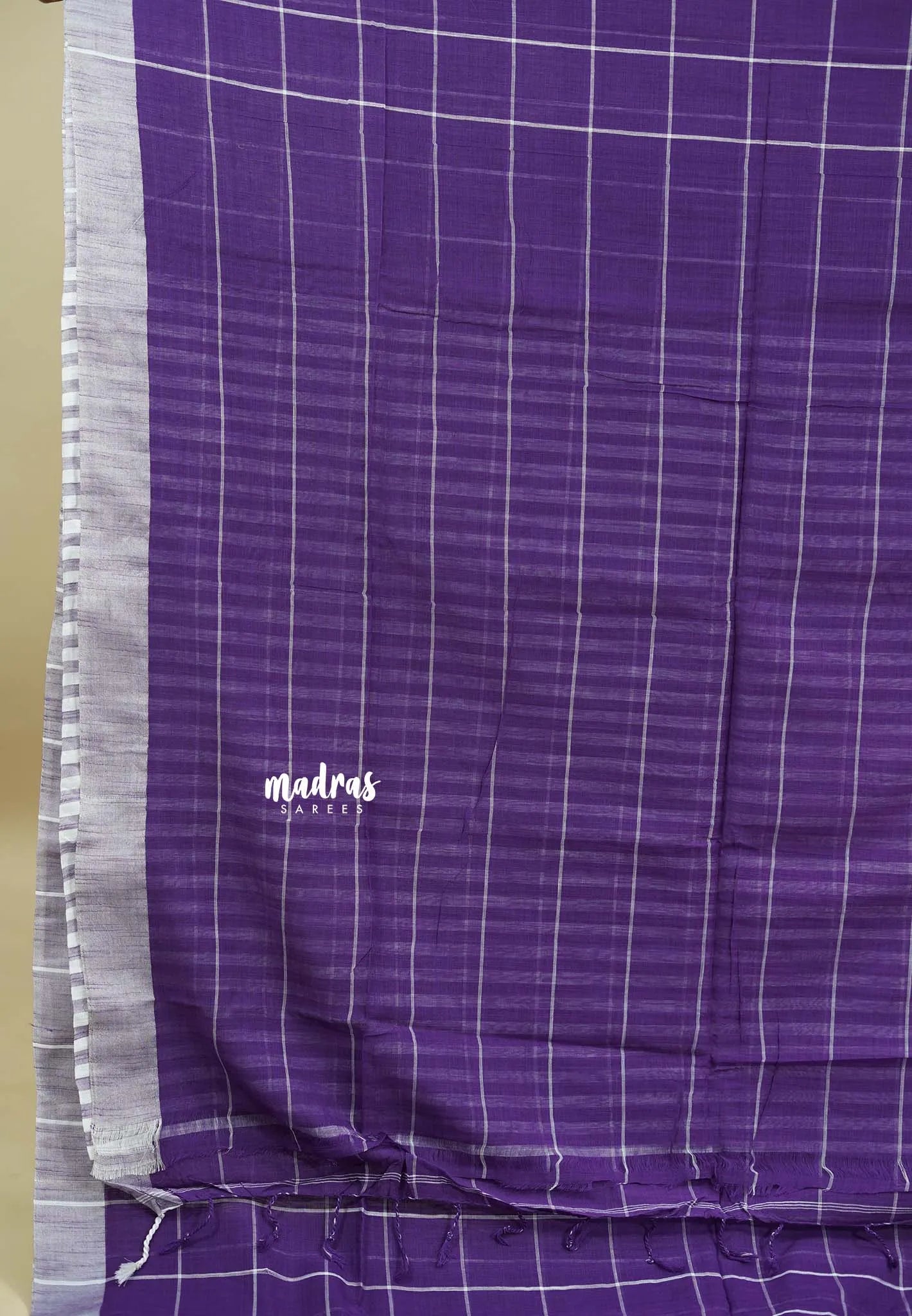 Lavender Purple - Andrea - Premium Khadi cotton checks both with skirt border - Best for Daily Use - Madras Sarees