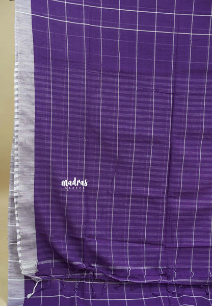 Lavender Purple - Andrea - Premium Khadi cotton checks both with skirt border - Best for Daily Use - Madras Sarees
