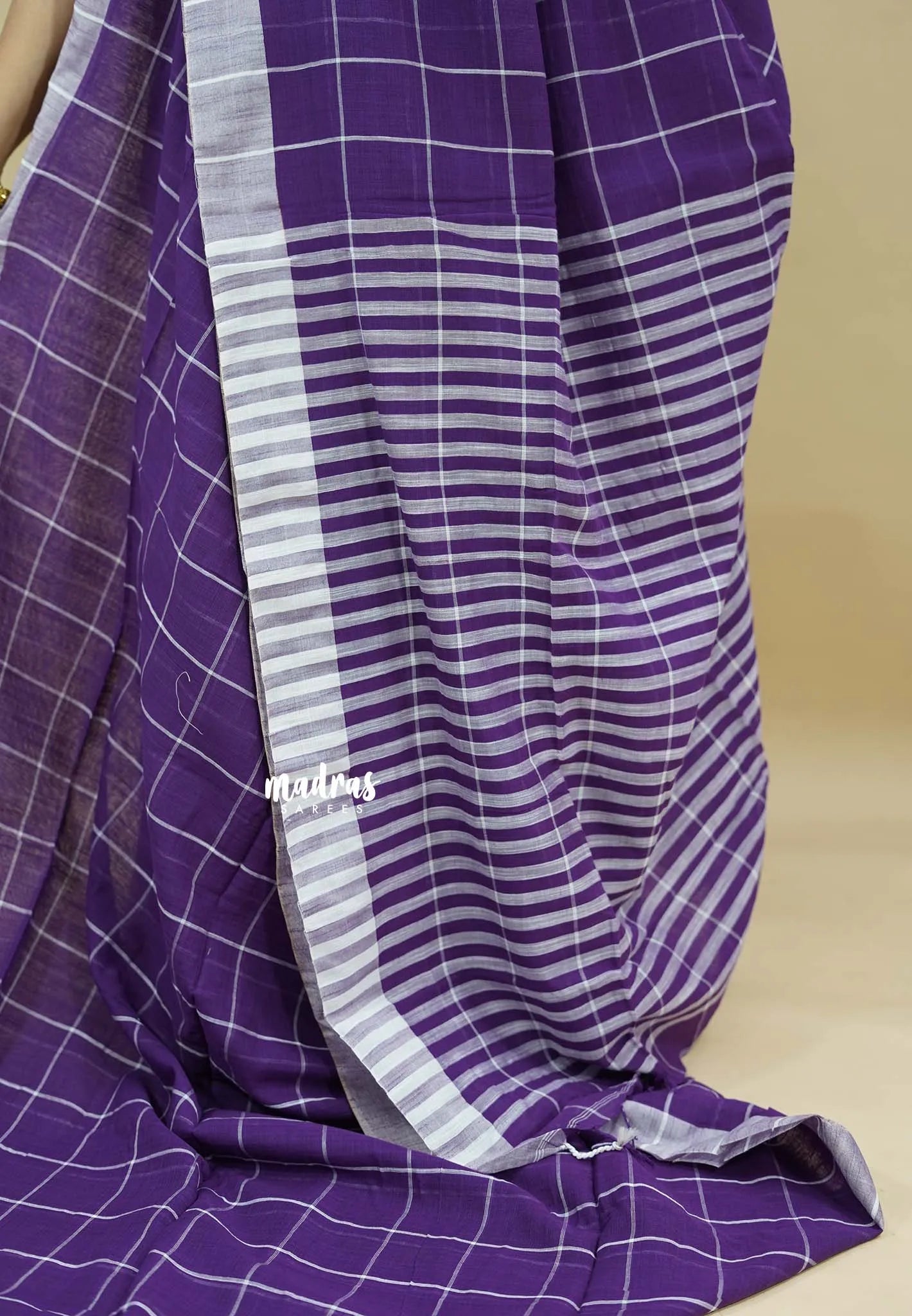 Lavender Purple - Andrea - Premium Khadi cotton checks both with skirt border - Best for Daily Use - Madras Sarees