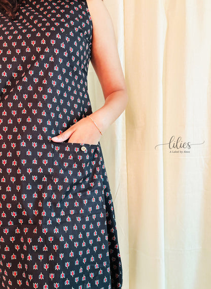 Midnight Bloom A-Line Dress - Lilies