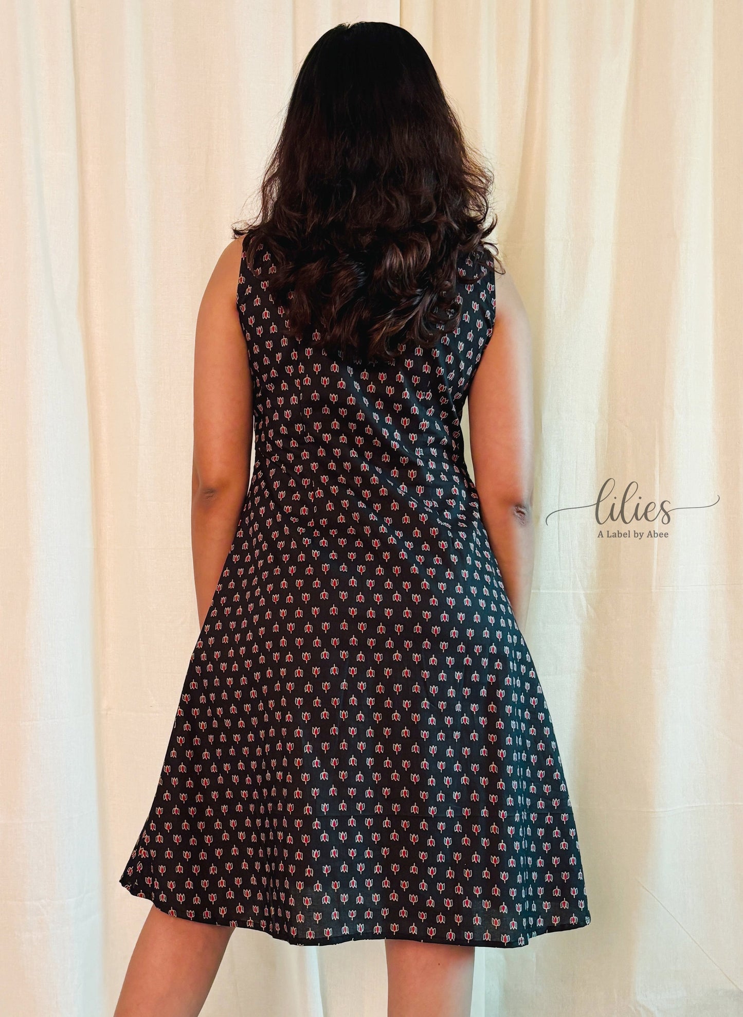 Midnight Bloom A-Line Dress - Lilies