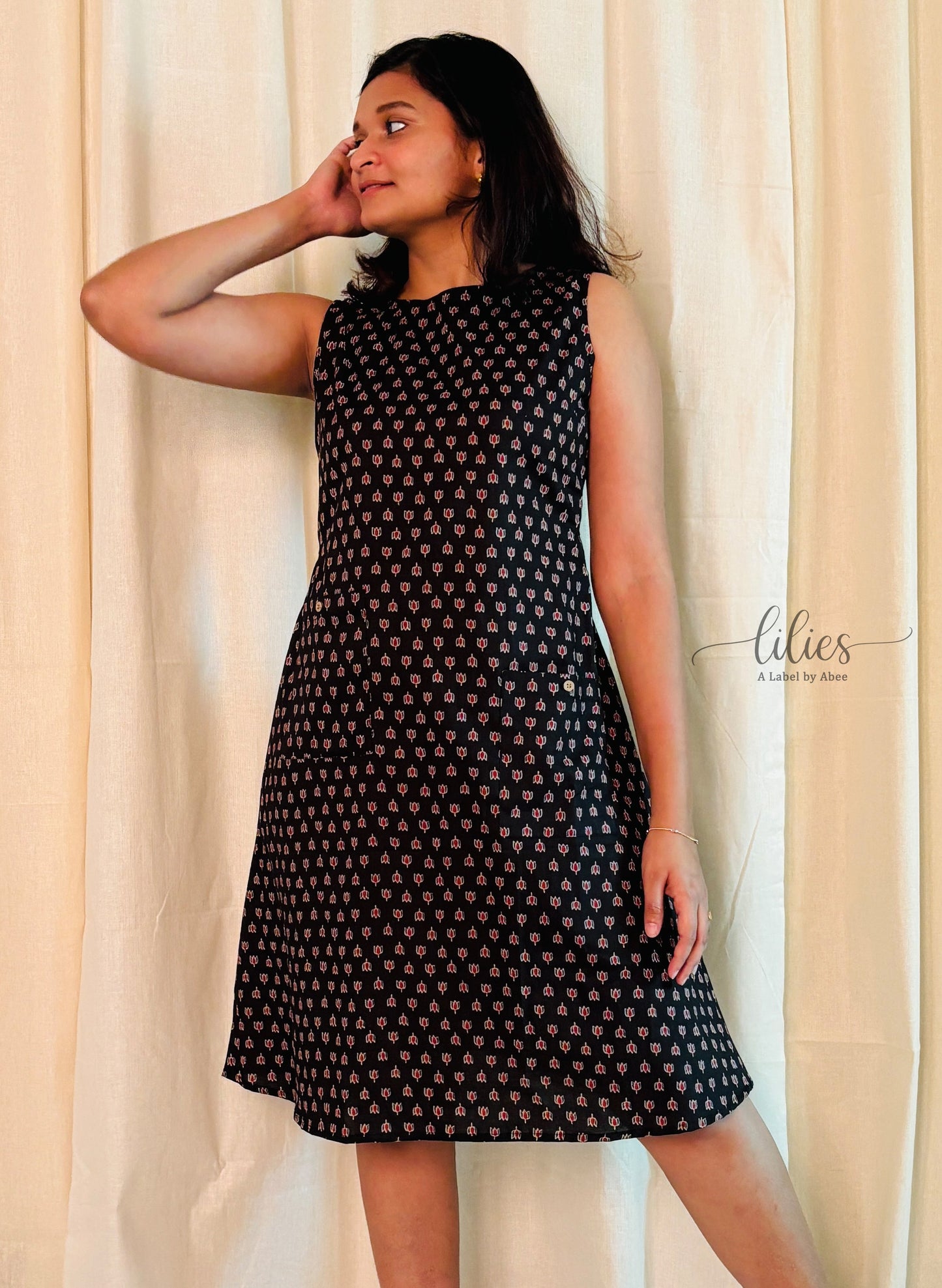 Midnight Bloom A-Line Dress - Lilies