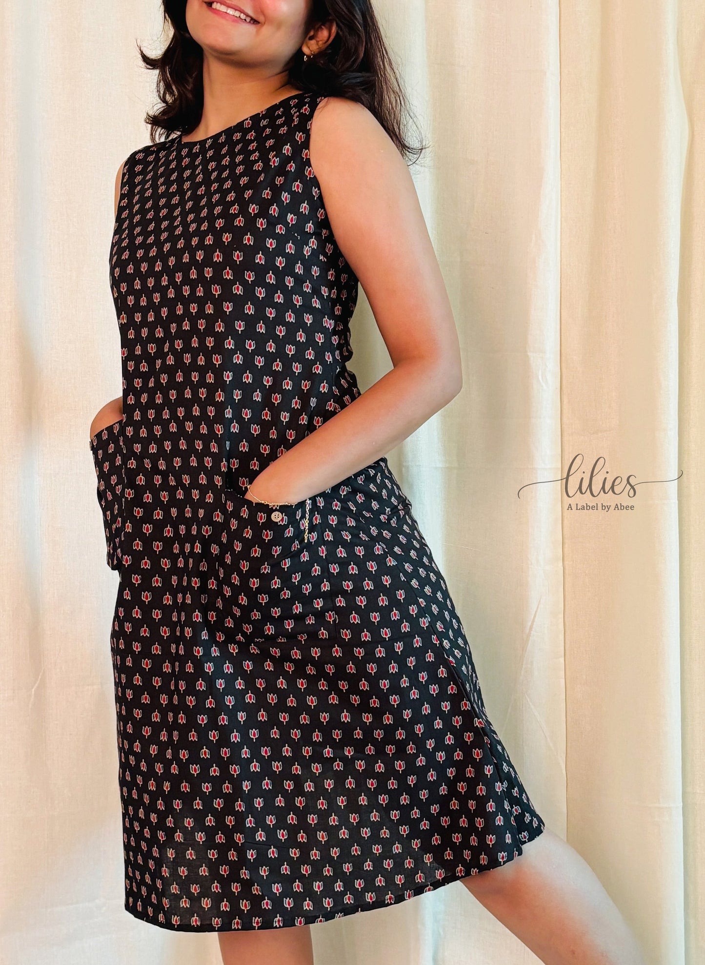 Midnight Bloom A-Line Dress - Lilies