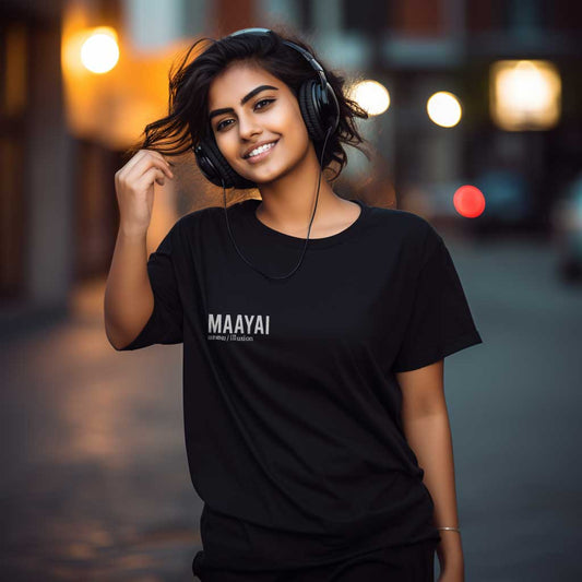 Maayai | Tamil Oversized T-Shirt (Black) (Right Pocket) - Fully Filmy