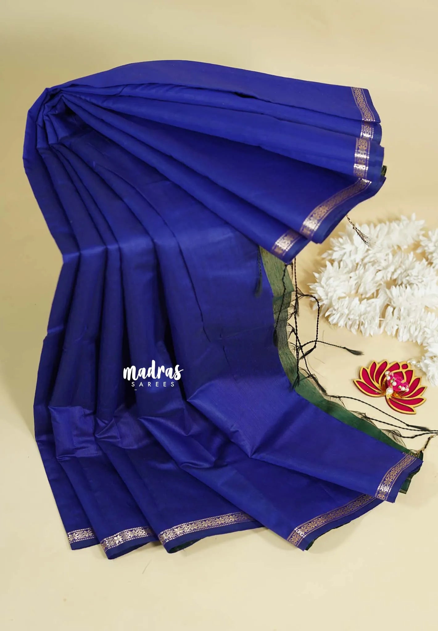 MS Blue - Maheswari - Premium lightweight cotton silk with contrast pallu and blouse - Madras Sarees