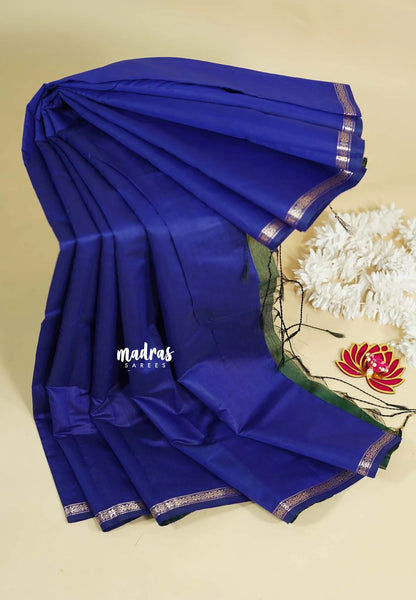 MS Blue - Maheswari - Premium lightweight cotton silk with contrast pallu and blouse - Madras Sarees