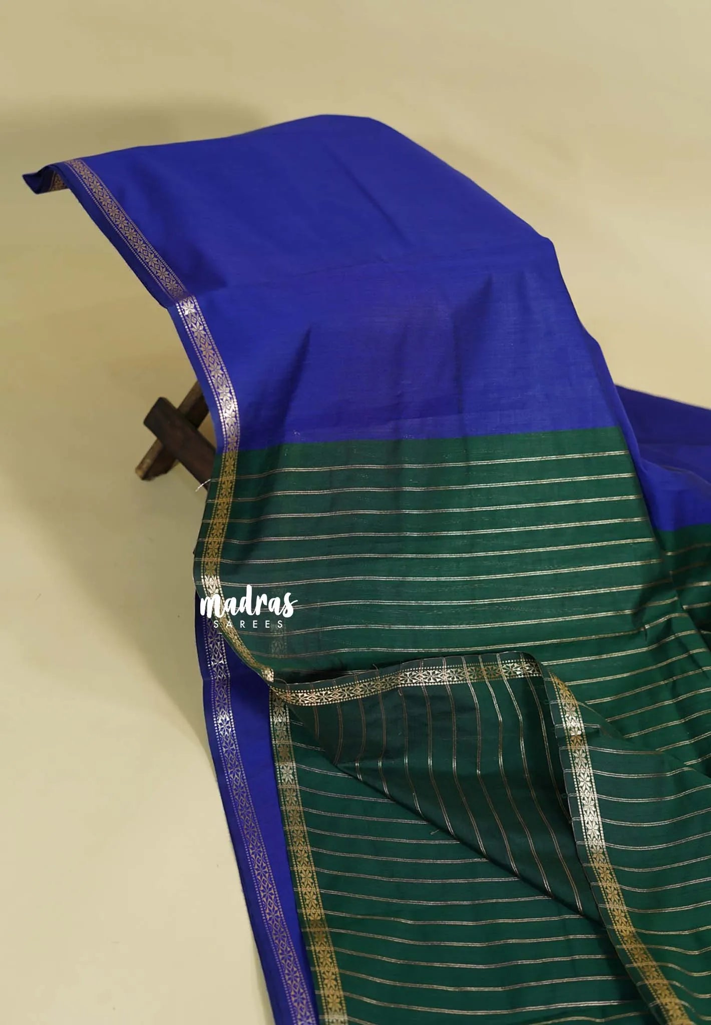 MS Blue - Maheswari - Premium lightweight cotton silk with contrast pallu and blouse - Madras Sarees