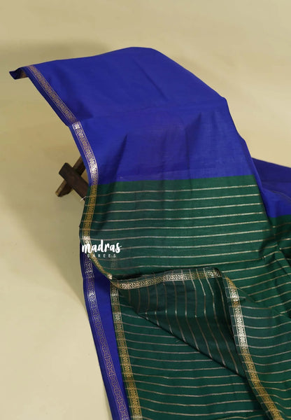 MS Blue - Maheswari - Premium lightweight cotton silk with contrast pallu and blouse - Madras Sarees