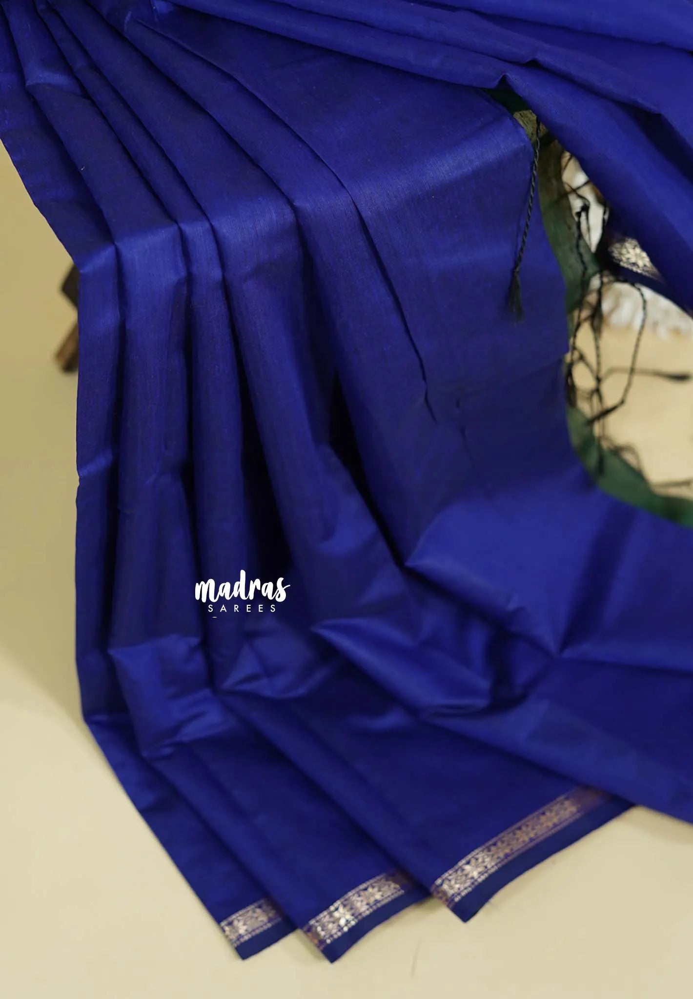 MS Blue - Maheswari - Premium lightweight cotton silk with contrast pallu and blouse - Madras Sarees