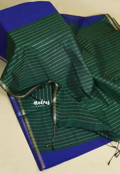 MS Blue - Maheswari - Premium lightweight cotton silk with contrast pallu and blouse - Madras Sarees