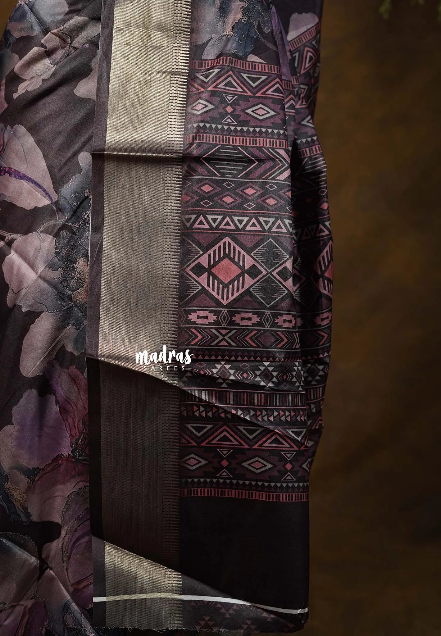 Midnight Brown - Seetha - Soft Mangalore silk floral design with Border - Best for Festive Wear - Madras Sarees