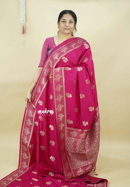 Queen's Pink - Madhuram - Soft Matka silk with Grooves Body with Bird weaving Border - Madras Sarees
