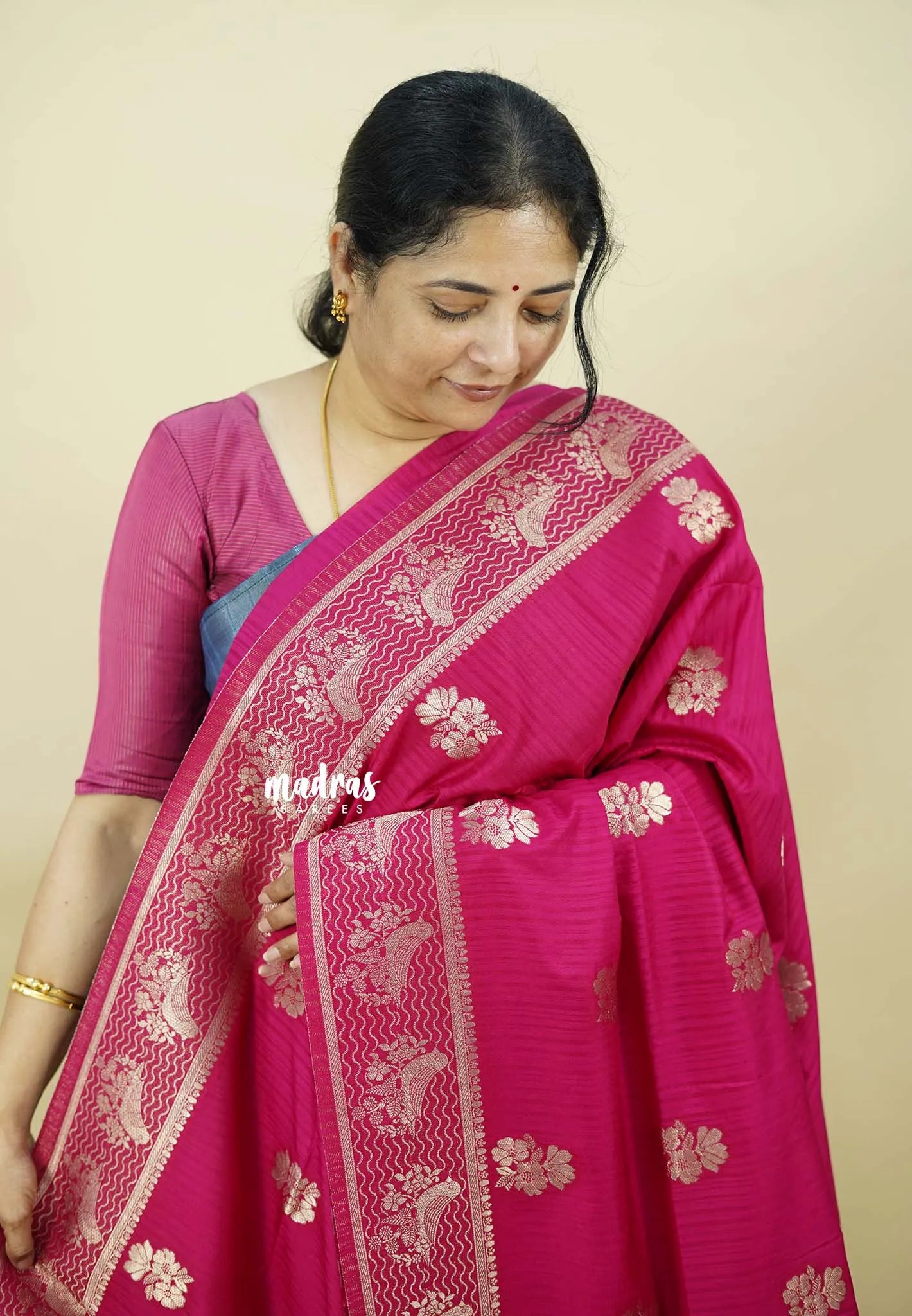 Queen's Pink - Madhuram - Soft Matka silk with Grooves Body with Bird weaving Border - Madras Sarees