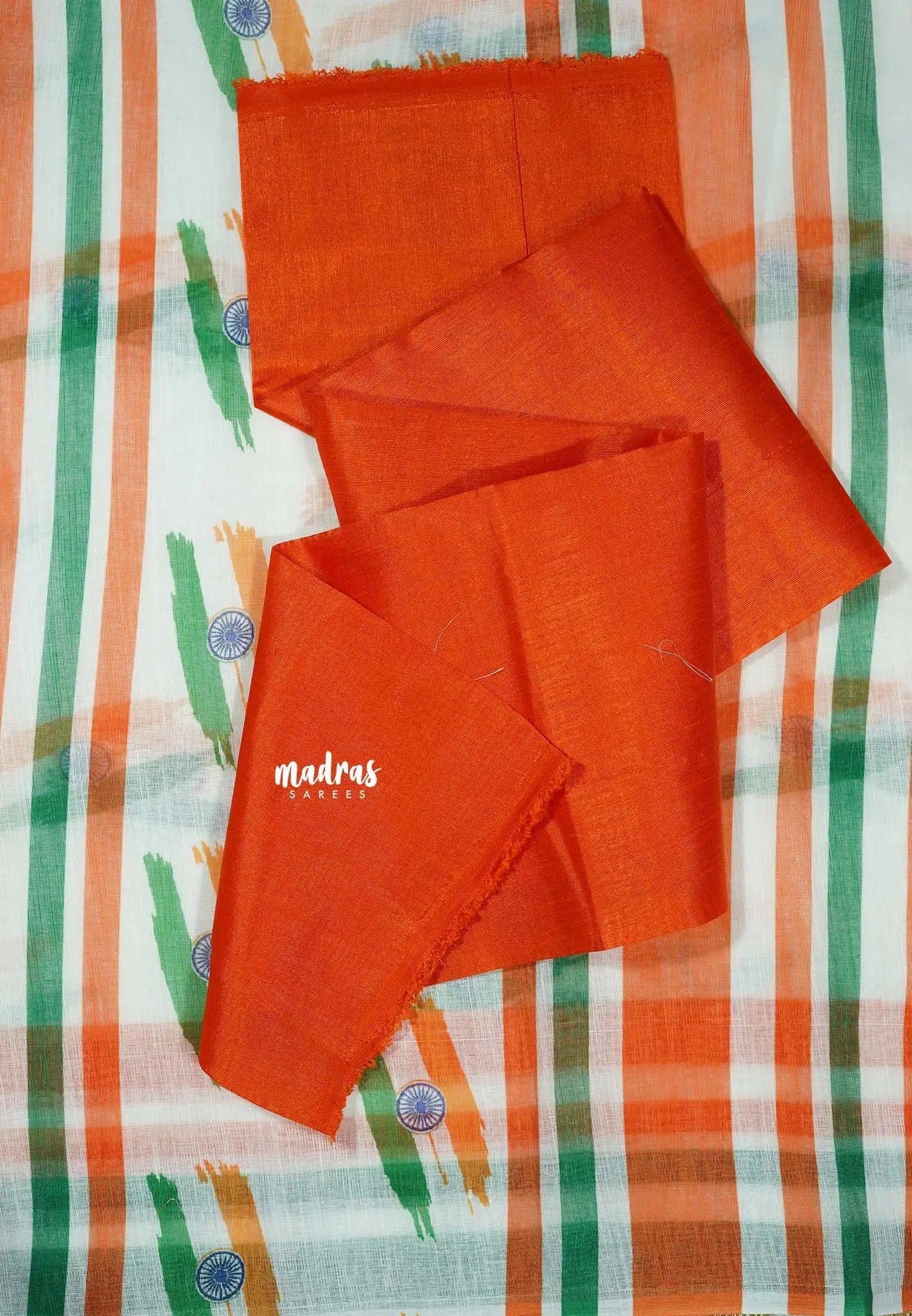 White - August 15 Special TRI COLOR NATIONAL FLAG Linen Cotton saree with raw silk blouse - Madras Sarees