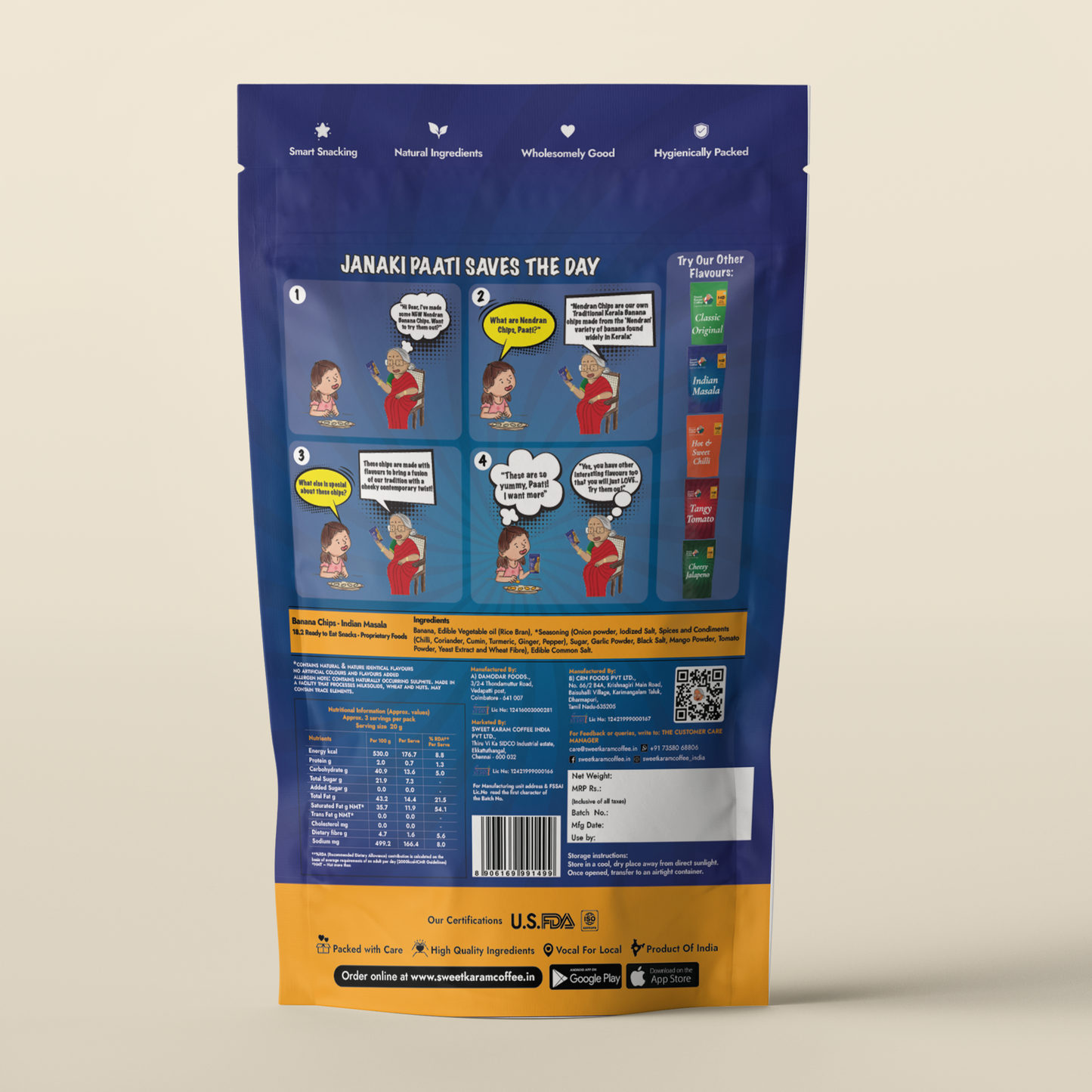 Nendran Banana Chips - Indian Masala 65g - Sweet Karam Coffee