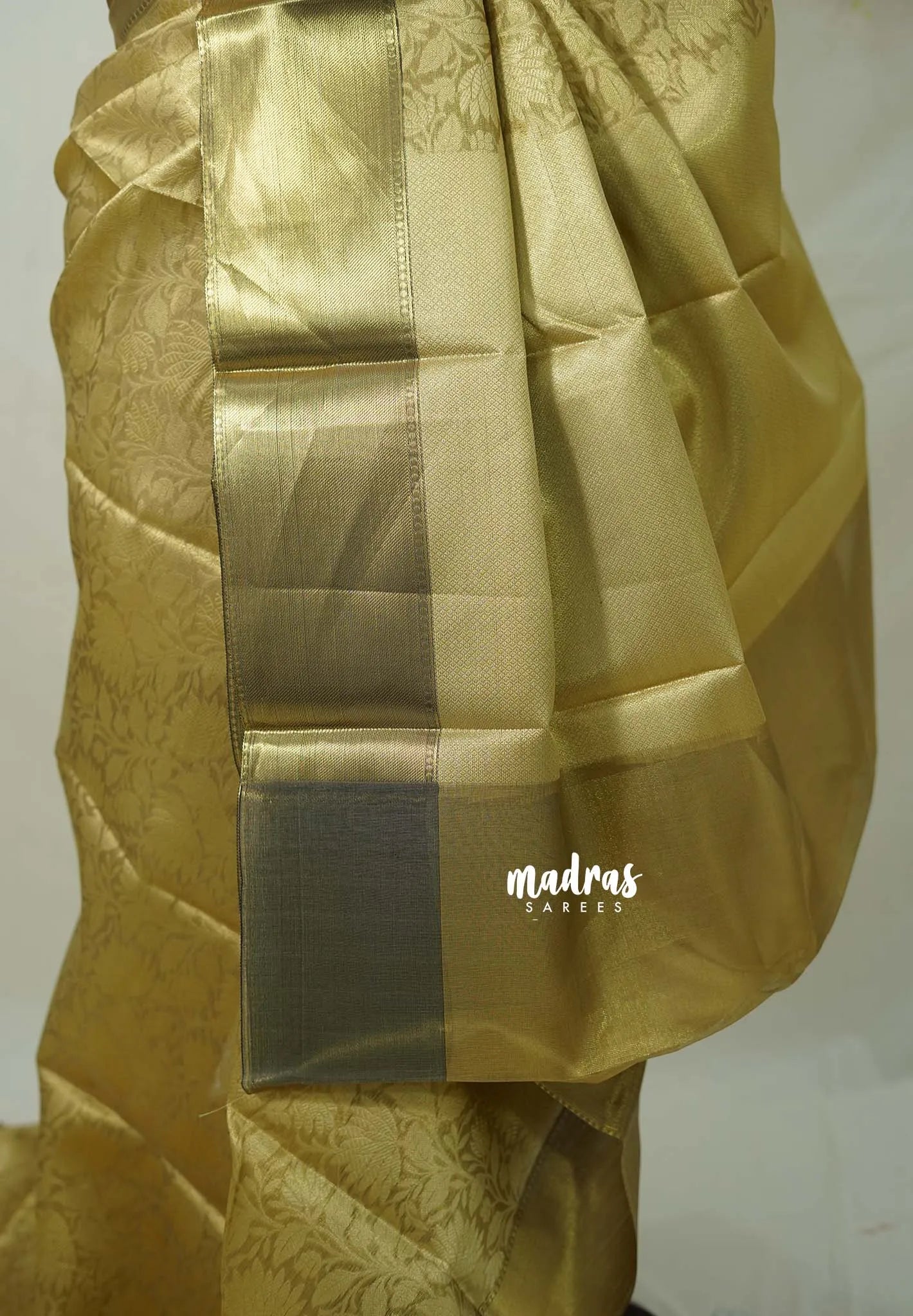 Ahaana - Nita Ambani inspired semi silk with emboss weaving plain border - Pure gold - Madras Sarees