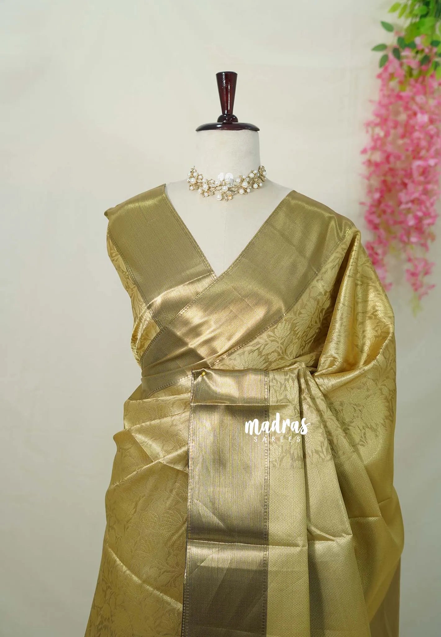 Ahaana - Nita Ambani inspired semi silk with emboss weaving plain border - Pure gold - Madras Sarees