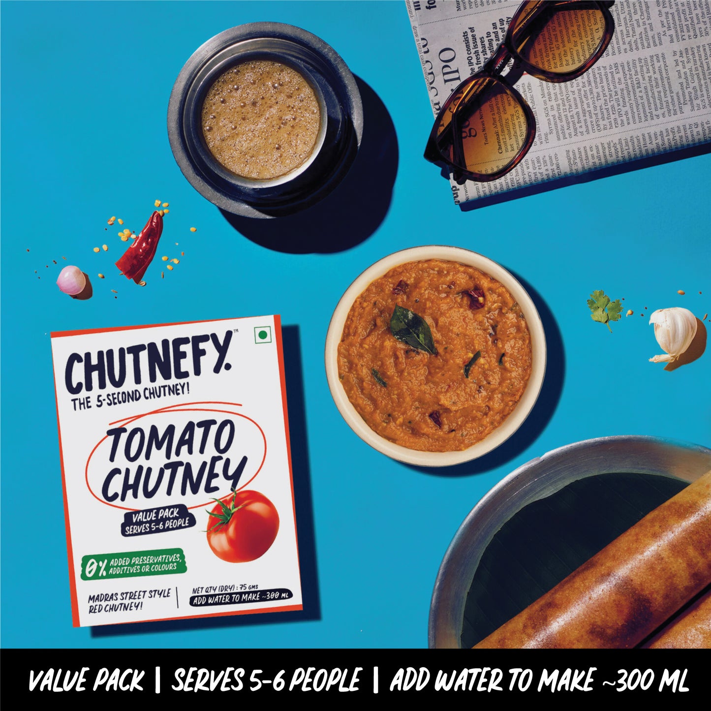 Tomato Chutney 75g (2Packs) - 5-Second Instant Chutney - Chutnefy
