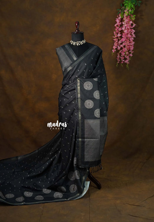 Black Pearl - Yamini Paper Silk Saree with Rich Big Border - Perfect for Office Wear - Madras Sarees