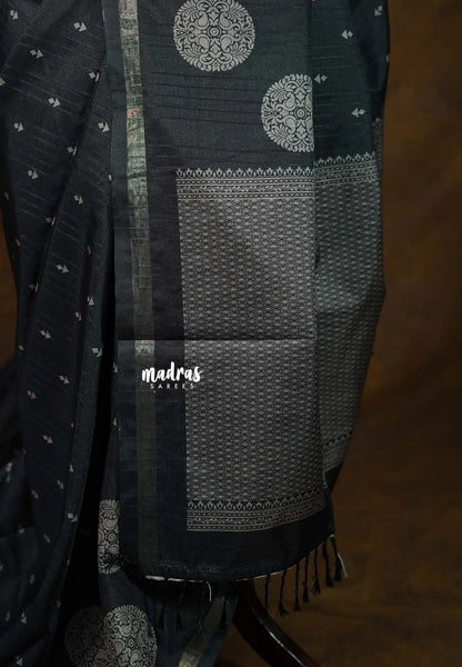 Black Pearl - Yamini Paper Silk Saree with Rich Big Border - Perfect for Office Wear - Madras Sarees