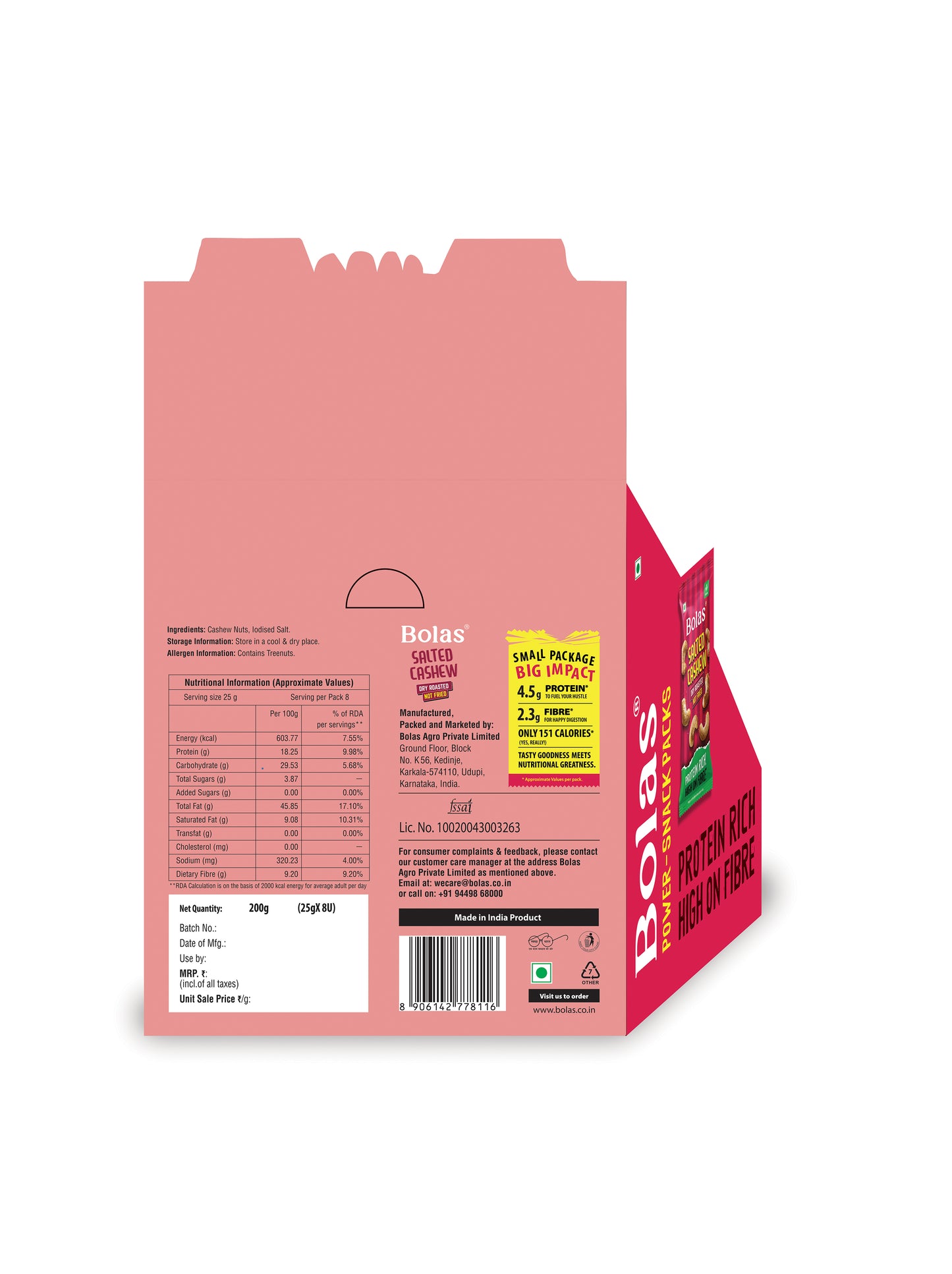 Salted Cashews 25g (Pack of 8) - Bolas