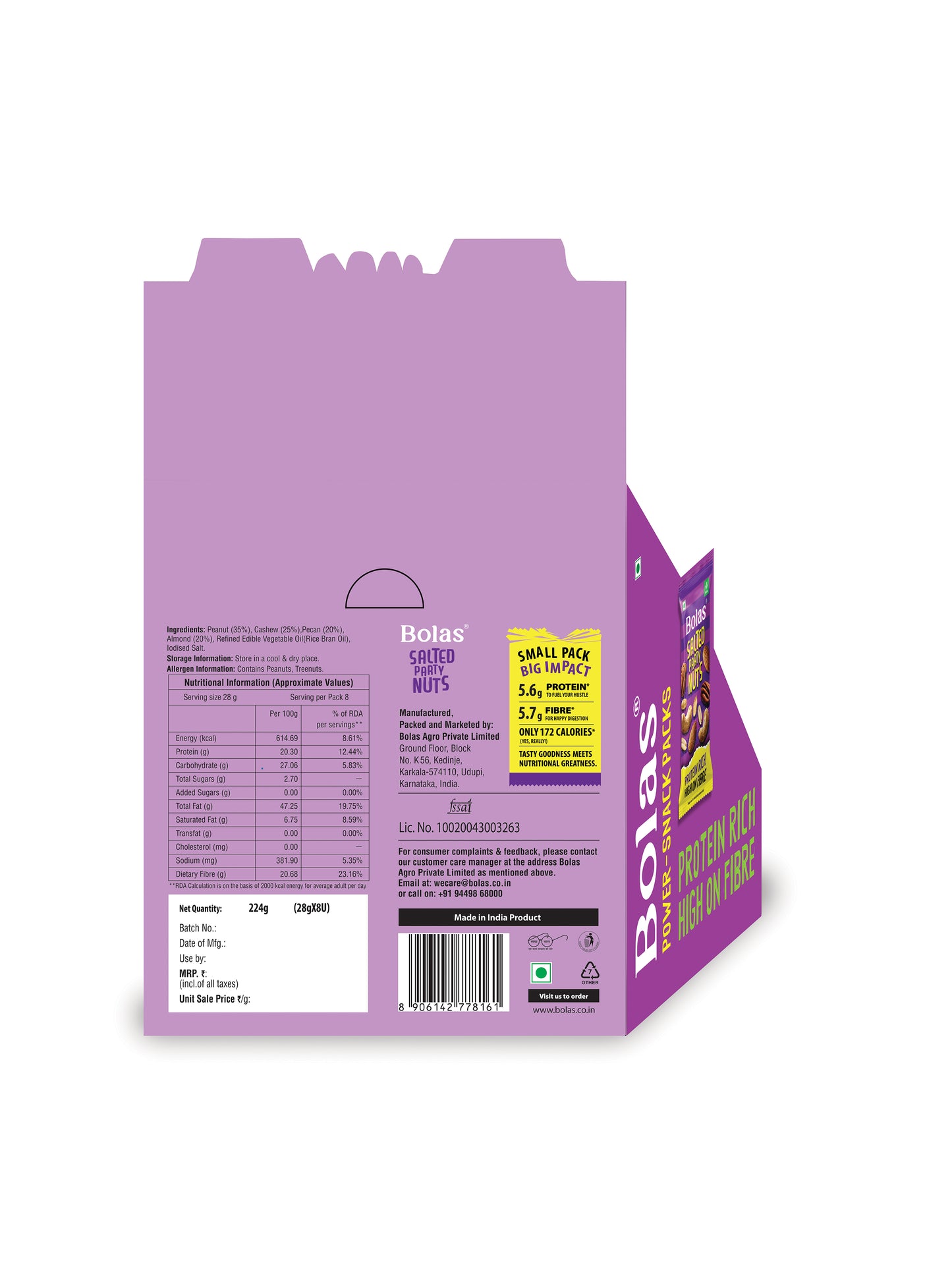 Salted Party Nut Mix 28g (Pack of 8) - Bolas